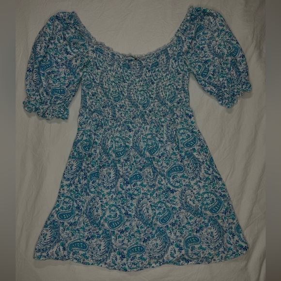 City Studio Other - City Studio Blue Paisley Print Puff Sleeve Smocked Mini Dress - Teen Size M